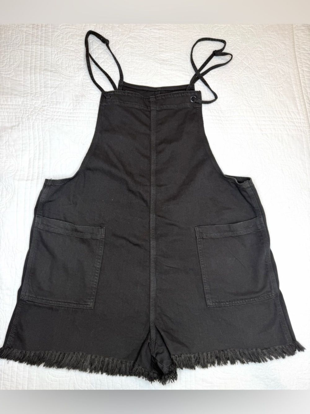 aerie Black Denim Short Overalls Romper